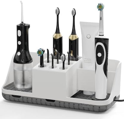 Boperzi Electric Toothbrush Holders with Cord Slots: Detachable Toothbrush and Toothpaste Holders, Large Tooth Brush Storage Caddy Set Drainage, Anti-Slip Bathroom Counter Organizer for Family, Kids