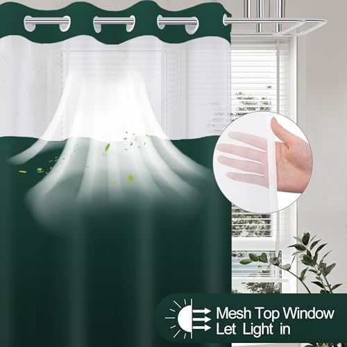 No Hook Shower Curtain and Liner for Bathroom, Ombre Dark Green, 71" x 74"