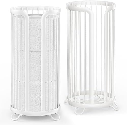 Bunoxea Toilet Paper Holder Stand, Freestanding Toilet Tissue Organizer, Minimalistic Storage Solution, Reserve Mega Rolls,Modern -2PACK White