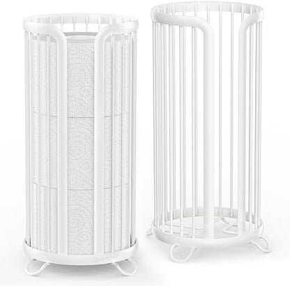 Bunoxea Toilet Paper Holder Stand, Freestanding Toilet Tissue Organizer, Minimalistic Storage Solution, Reserve Mega Rolls,Modern -2PACK White