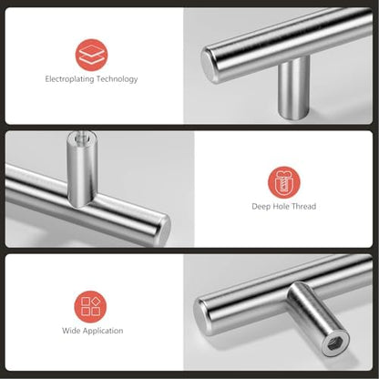 homdiy 200 Pack Cabinet Pulls Brushed Nickel Cabinet Door Handles - HD201SN Cabinet Handles Bar Cabinet Pulls Stainless Steel Cabinet Hardware for Kitchen Cabinets, 5in Hole Centers