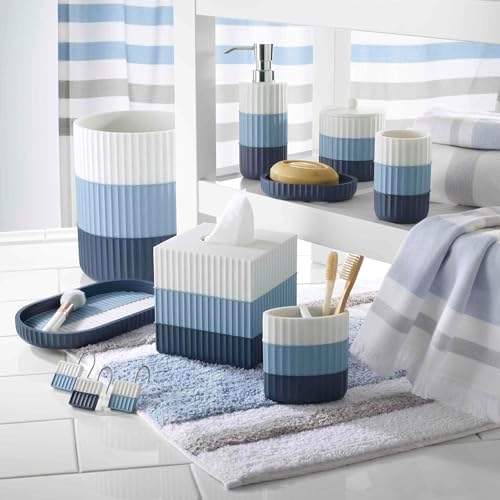 Izod - Hand Towels, Soft & Absorbent Cotton, Striped Bathroom Decor, Dorm Room Essentials, Set of 2 (Clubhouse Collection, Blue)