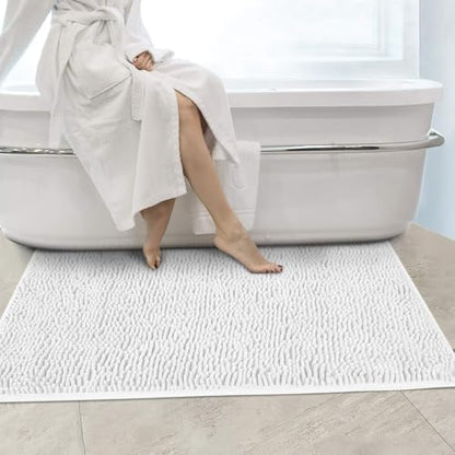 Secura Bathroom Rugs 47x28, Ultra Soft Chenille Bath Mat, Super Absorbent & Quick Dry Bathroom Mat, Non Slip Machine Washable Bath Rugs for Tub, Shower, Home Decor Accessories (White)