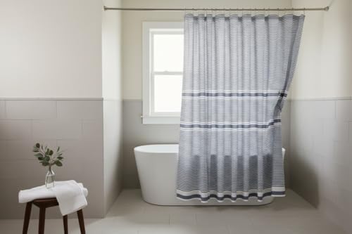 Serafina Home Nautical Denim Blue & White Cotton Fabric Shower Curtain