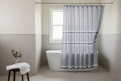 Serafina Home Nautical Denim Blue & White Cotton Fabric Shower Curtain