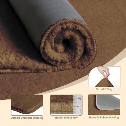 TECHMILLY Fluffy Bathroom Rug Mat 32x20, Absorbent Thick Non Slip Microfiber Mats, Quick Dry Machine Washable Bath Rug for Bathroom Floor, Bathtub and Shower, Tan