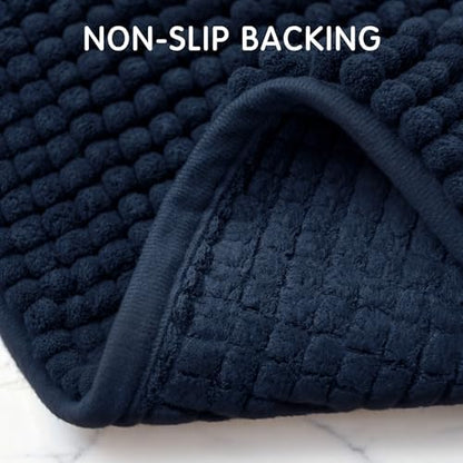 SUBRTEX Bathroom Rugs, 24" x 44" Chenille Bath Rug Soft Short Plush Bath Mat Soft Shower Mat Water Absorbent Shower Mat Quick Dry Machine Washable, Navy