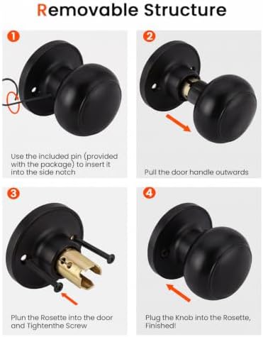 Haidms 2 Pack Black Dummy Door Knobs, Half Matte Black No-Turning Dummy Closet Doors Single-Sided Door Locks (4 Pieces/2 Pairs)