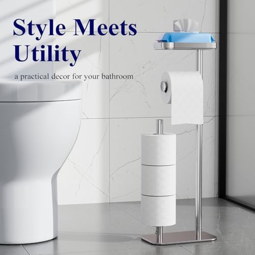 Kitsure Metal Toilet Paper Holder Free Standing, Medium, Chrome Silver