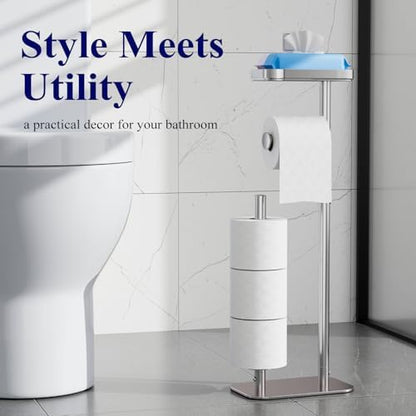 Kitsure Metal Toilet Paper Holder Free Standing, Medium, Chrome Silver