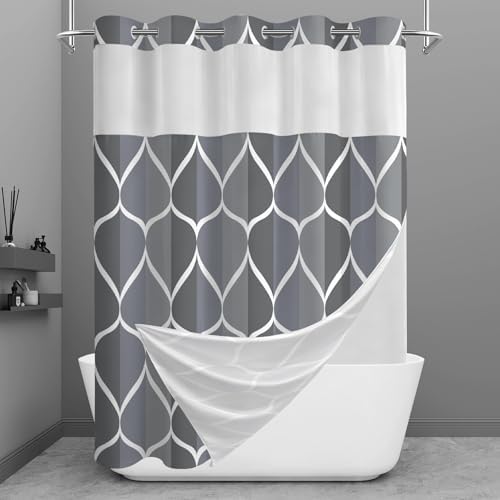Yiatn Gray Blue No Hook Shower Curtain with Snap-in Liner, 71 x 74 Inch
