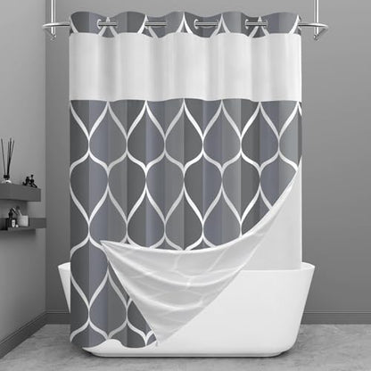 Yiatn Gray Blue No Hook Shower Curtain with Snap-in Liner, 71 x 74 Inch