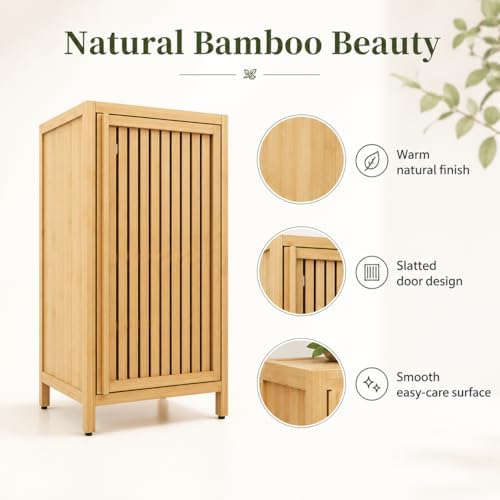 Bamboo Storage Cabinet, Freestanding Bathroom Floor Cabinet
