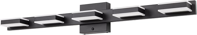 mirrea 32" 5 Light 3CCT LED Black Bathroom Vanity Light Fixture | Over Mirror,Bathroom Lighting,3000K/4000K/5000K ,Dimmable,Rust-resistant,Moisture-resistant,Acrylic shade,Wall Mount
