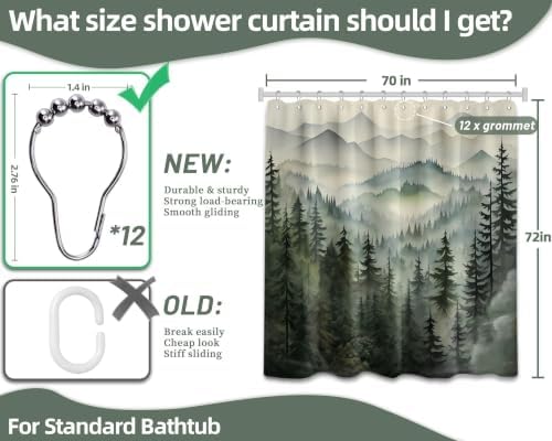 Sage Green Forest Shower Curtain, 72x72 in, Mountain Rustic Pine Tree