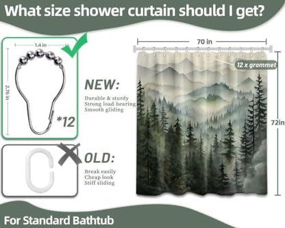 Sage Green Forest Shower Curtain, 72x72 in, Mountain Rustic Pine Tree