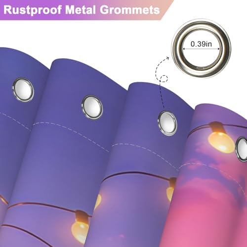 Romantic Gradient Purple Shower Curtain with 12 Hooks, Machine Washable Coastal Shower Curtain with Weighted Hem, Beach Ferris Wheel Design Waterproof Shower Curtains for Bathroom Decor, 72x72 Inch