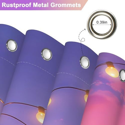 Romantic Gradient Purple Shower Curtain with 12 Hooks, Machine Washable Coastal Shower Curtain with Weighted Hem, Beach Ferris Wheel Design Waterproof Shower Curtains for Bathroom Decor, 72x72 Inch