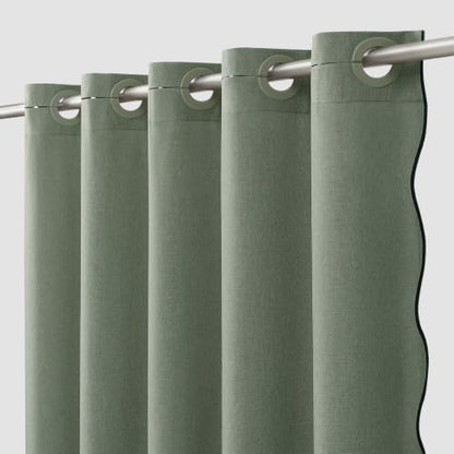 Furlinic Waterproof Shower Curtain Dark Green Scalloped No Hook Boho 55x78