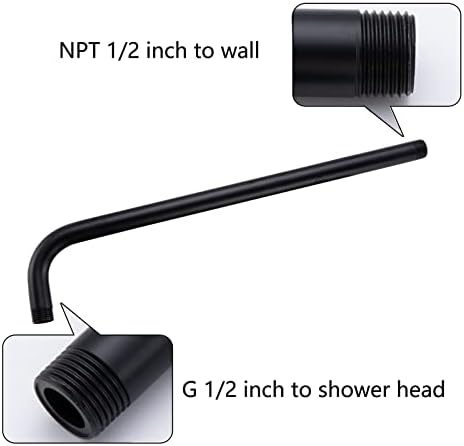 16 Inch Shower Arm with Flange Wall Mount L-Shape Stainless Steel Heavy Duty Rainfall Shower Head Pipe Replacement,Matte Black,SW-96018-16MB.