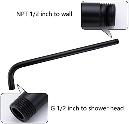 16 Inch Shower Arm with Flange Wall Mount L-Shape Stainless Steel Heavy Duty Rainfall Shower Head Pipe Replacement,Matte Black,SW-96018-16MB.