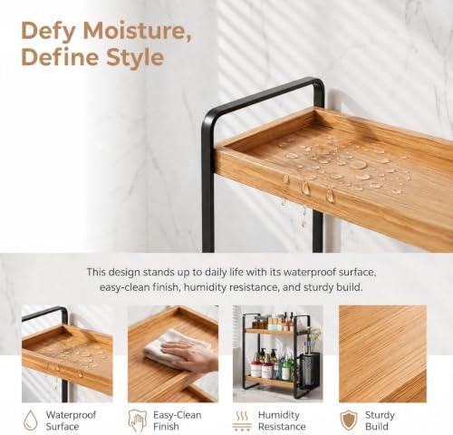 LEMIKKLE 2-Tier Wood Bathroom Counter Organizer with Basket,Waterproof Vanity Perfume Skincare Storage for Bathroom, Kitchen, Dresser
