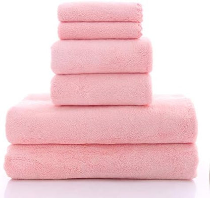 MOONQUEEN Ultra Soft Towel Set - Quick Drying - 2 Bath Towels 2 Hand Towels 2 Washcloths - Microfiber Coral Velvet Highly Absorbent Towel for Fitness, Bathroom, Sports, Yoga, Travel (Pink, 6 Pcs)