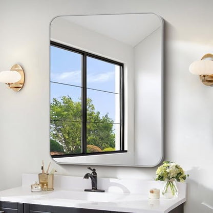 FORBATH Bathroom Mirror for Over Sink 30x40 Inch Silver, Rectanglar Wall Mirror with Metal Frame, Rounded Corners for Bathroom, Bedroom, Entryway Decor (Horizontal or Vertical)
