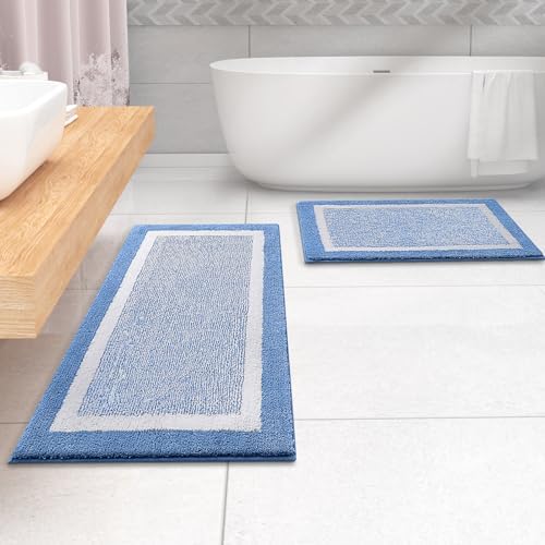 OLANLY Bathroom Runner Rugs 47x20, Long Bath Mats for Bathroom Floor, Blue