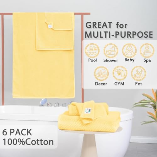 VOOVA & MOVAS 6PC Towel Set, 100% Cotton, Lemon Yellow