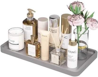 Weenson Bathroom Vanity Tray for Perfume Makeup Jewelry Decor Candle, Bamboo Kitchen Tray for Soap Dispenser Spice, Coffee, Toilet Tank Tray Nightstand Silver 11.81”L x 6.1”W x 0.79”H