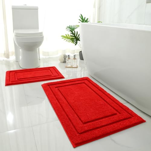 HOMEIDEAS Bathroom Rugs Sets 2 Piece, Super Soft Non Slip Bath Mat Red
