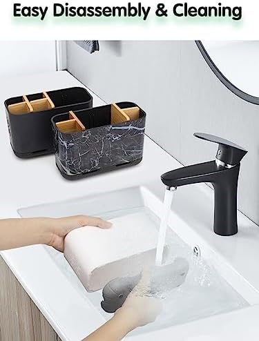 GFWARE Toothbrush Holders for Bathrooms - Bamboo Divider Toothbrush and Toothpaste Holder with Drainage, Kids Electric Toothbrush Organizer for Bathroom Countertop, White Tooth Brush Holder