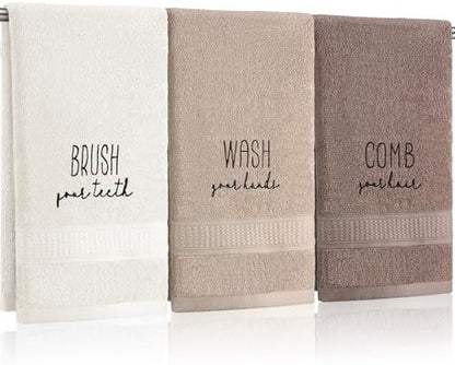 FuWeave 3 Pcs Brown Decorative Hand Towels Bathroom Set,Brush Comb Wash