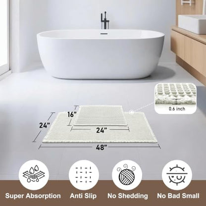 JIUZHEN Set of 2 Waffle Bathroom Rugs Non Slip Bath Mats 16"x24"+24"x48"