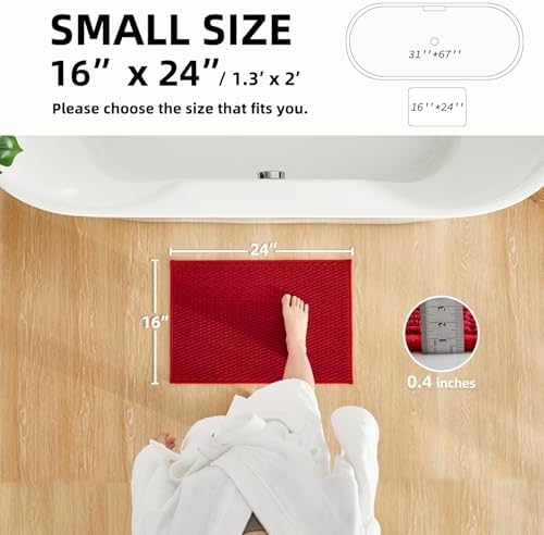 TYUU Christmas Bathroom Rugs Non Slip Washable, Super Absorbent Thin Bath Mat Small Quick Dry Low Pile Bathroom Rug, Red 16"x24" (Pack of 2)