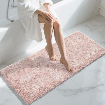 Yimobra Long Bathroom Rugs Runner 55x24 Inch, Extra Thick Soft Absorbent Chenille Bath Mat, Non Slip Machine Washable, Quick Dry Bath Rugs for Bathroom Floor, Tub and Shower, Pink