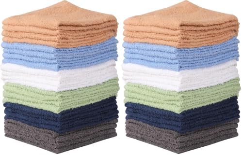 Towel and Linen Mart 100% Cotton - 48 Pack Wash Cloth Set - Flannel Face Cloths, Highly Absorbent and Soft Feel Fingertip Towels (Multi, Pack of 24)