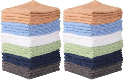 Towel and Linen Mart 100% Cotton - 48 Pack Wash Cloth Set - Flannel Face Cloths, Highly Absorbent and Soft Feel Fingertip Towels (Multi, Pack of 24)