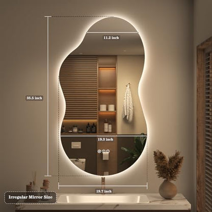 SMIROR 20x36 Irregular Backlit Led Lighted Bathroom Vanity Mirror