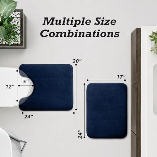 HUXMEYSON Bathroom Rugs Sets 2 Piece, Non-Slip & Quick Dry Bath Mat Set, Ultra Soft Velvet Bath Rugs for Bathroom, Toilet and Shower Floor, Navy