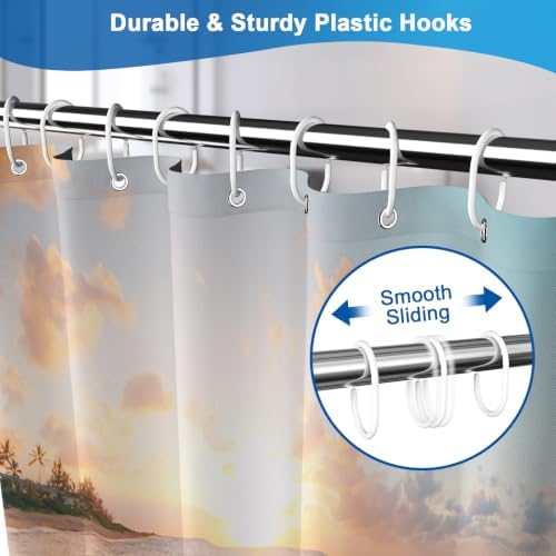 Ocean Theme Waterproof Beach Shower Curtain with Weighted Hem and 12 Hooks