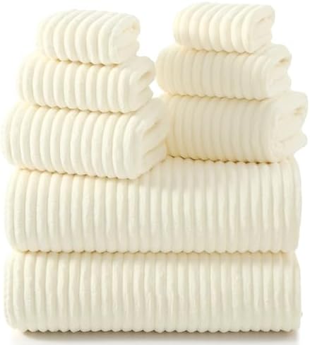 REDKISS Cream Microfiber Bath Towels Set 8 Piece - 70x35 Inches Bathroom Towels of 8 Large, Oversized Bath Towel with 2 Hair Towel Wrap, Highly Absorbent Soft Shower Towels for Bathroom, Hotel, Gym