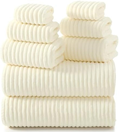 REDKISS Cream Microfiber Bath Towels Set 8 Piece - 70x35 Inches Bathroom Towels of 8 Large, Oversized Bath Towel with 2 Hair Towel Wrap, Highly Absorbent Soft Shower Towels for Bathroom, Hotel, Gym