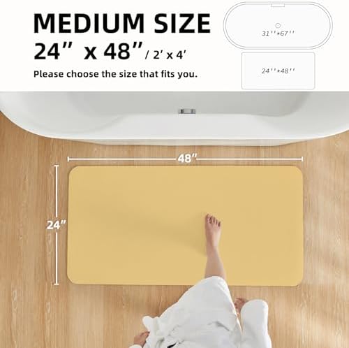 TYUU Thin Bath Mat, Bathroom Rugs Non Slip Washable, 24x48 Light Yellow
