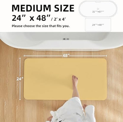 TYUU Thin Bath Mat, Bathroom Rugs Non Slip Washable, 24x48 Light Yellow