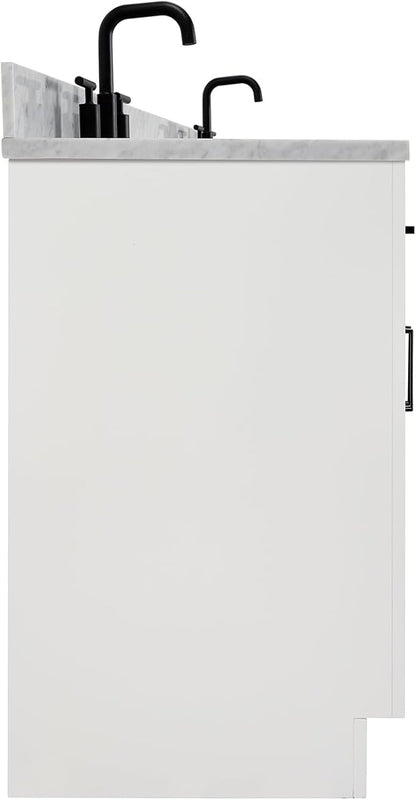 ARIEL Hepburn 66-inch Bathroom Vanity with Sink,Solid Wood, 0.75-inch Italian Carrara Marble Countertop & Backsplash, Double Oval Porcelain Sink, 4 Soft Closing Doors, 6 Dovetail Drawers, White