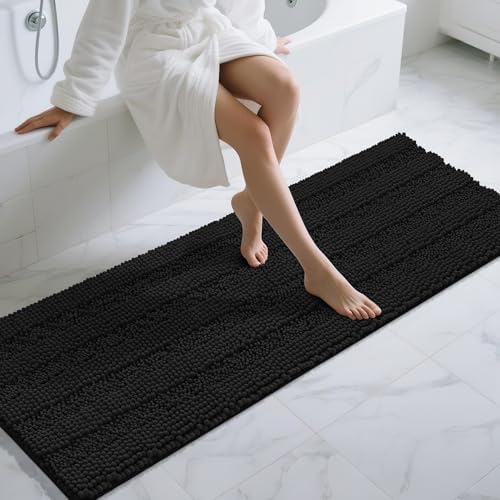 Yimobra Bathroom Runner Rug, 70 x 24, Long Bathroom Rugs Large Bath Mat, Soft Super Absorbent and Thick, Non-Slip, Machine Washable, Carpets for Home, Nursery, Bed and Living Room, Black