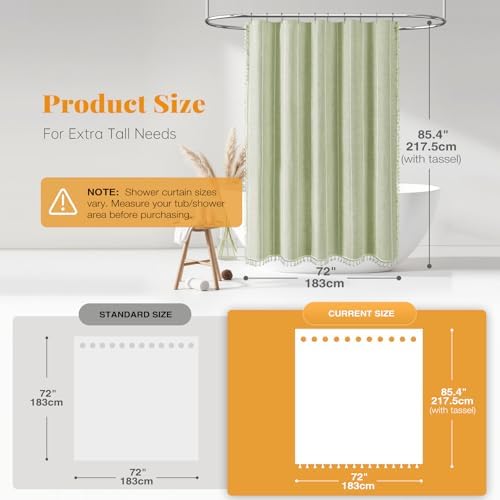 BTTN 72x84 Long Boho Farmhouse Linen Heavy Duty Shower Curtain, Sage Green