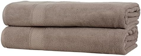 HILLFAIR 100% Cotton 2 Pc XXL Oversized Bath Towel Set 40"x 80"- Stone